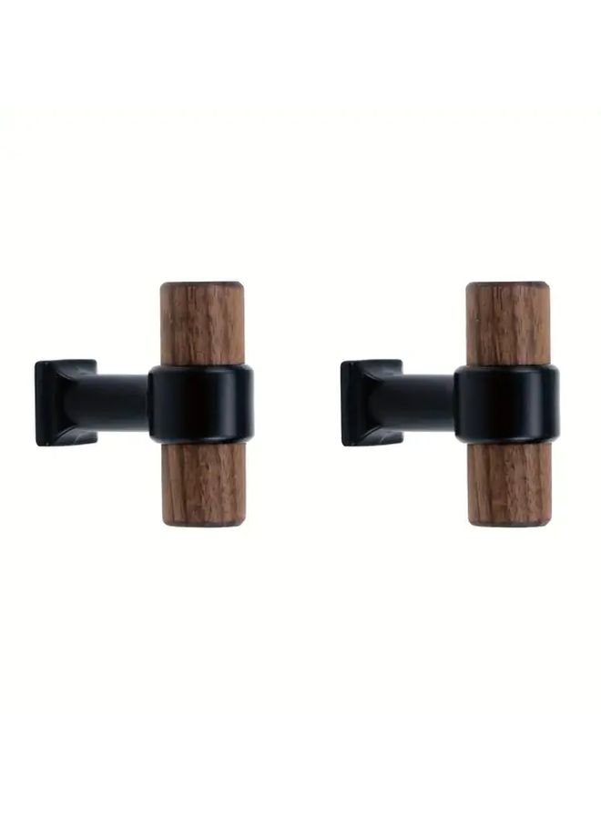 4pcs Beech Wood Drawer Pulls With Black Metal Base 1.57 Inch Kitchen Cabinet Knobs - Image 2