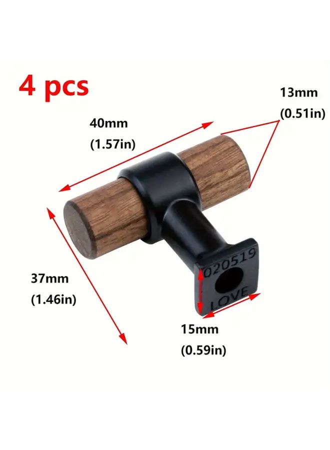 4pcs Beech Wood Drawer Pulls With Black Metal Base 1.57 Inch Kitchen Cabinet Knobs - Image 3