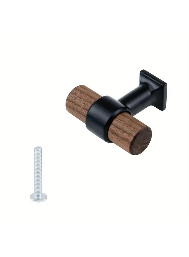 4pcs Beech Wood Drawer Pulls With Black Metal Base 1.57 Inch Kitchen Cabinet Knobs - Image 4