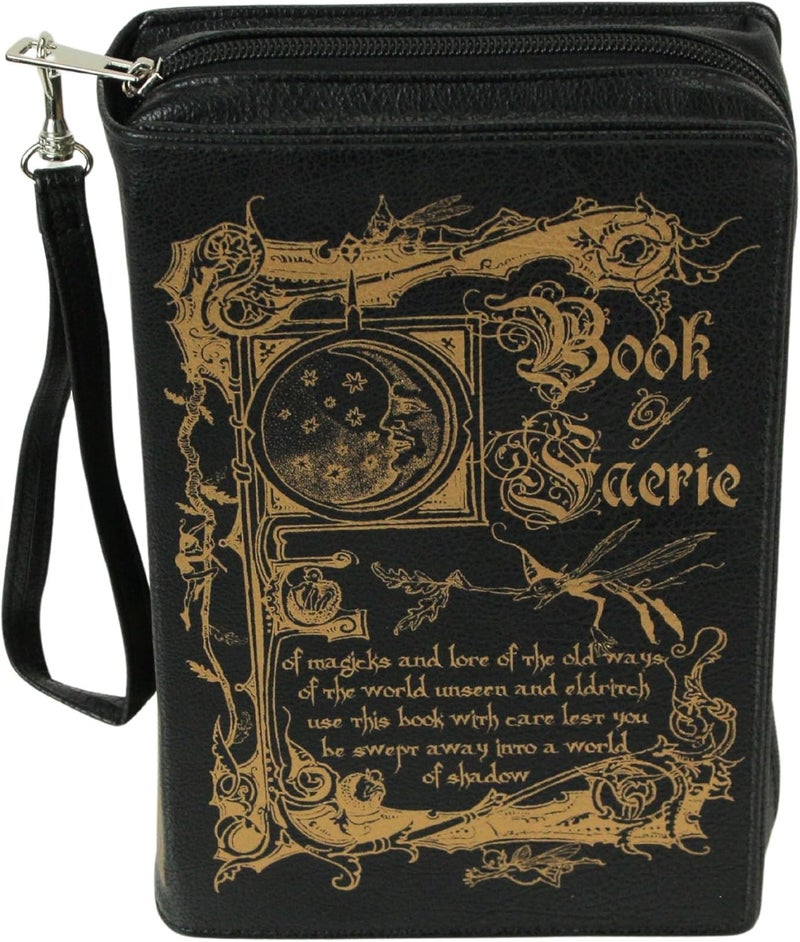 Things2Die4 Elegant Literary Novelty Clutch Purse Collection: Book-Shaped Handbags with Crossbody and Wrist Strap Options, Book of Faerie - Beige, 9.5-inch, Book of Faerie - Image 2