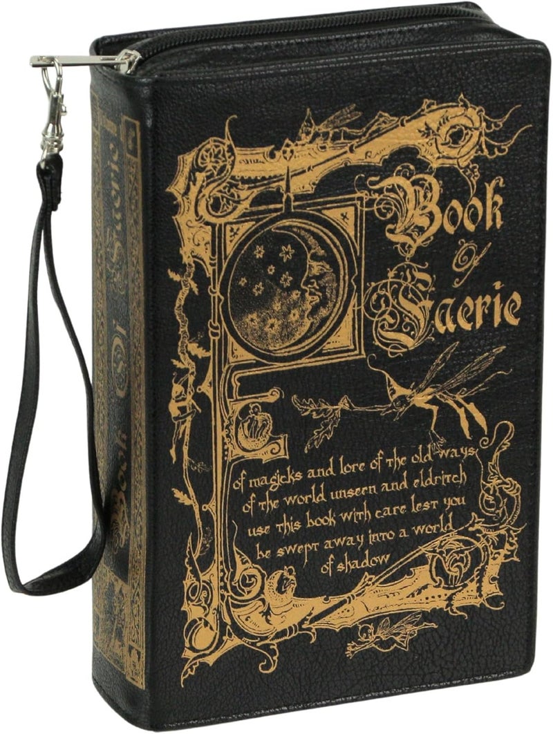 Things2Die4 Elegant Literary Novelty Clutch Purse Collection: Book-Shaped Handbags with Crossbody and Wrist Strap Options, Book of Faerie - Beige, 9.5-inch, Book of Faerie - Image 1