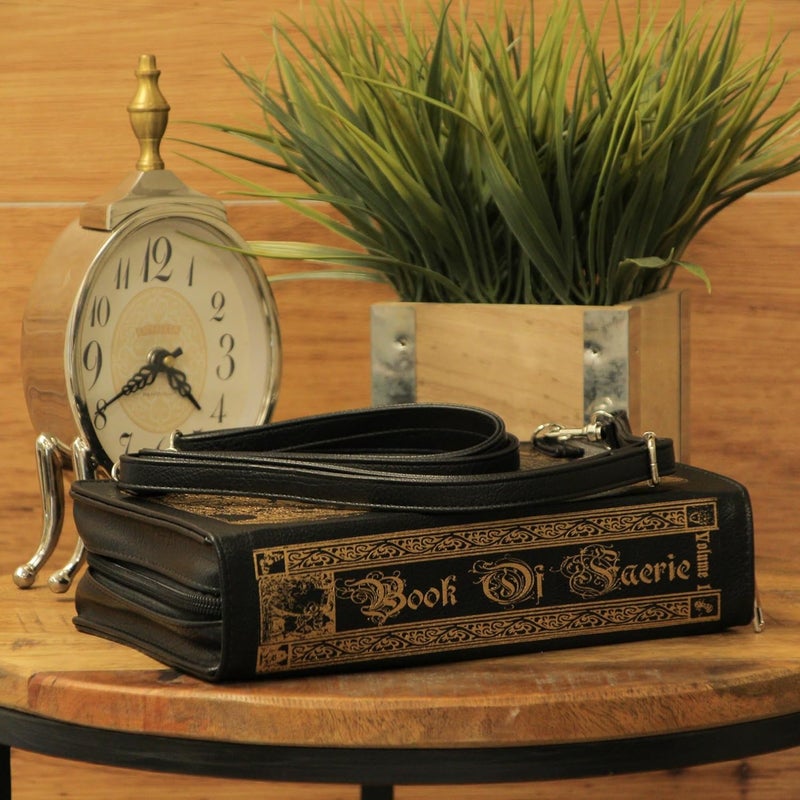Things2Die4 Elegant Literary Novelty Clutch Purse Collection: Book-Shaped Handbags with Crossbody and Wrist Strap Options, Book of Faerie - Beige, 9.5-inch, Book of Faerie - Image 5