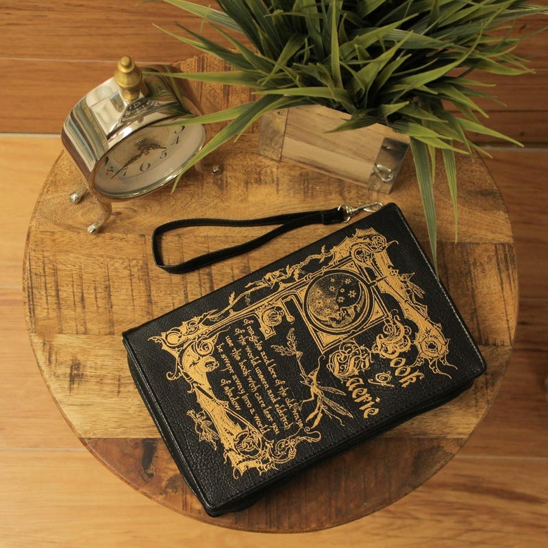 Things2Die4 Elegant Literary Novelty Clutch Purse Collection: Book-Shaped Handbags with Crossbody and Wrist Strap Options, Book of Faerie - Beige, 9.5-inch, Book of Faerie - Image 4