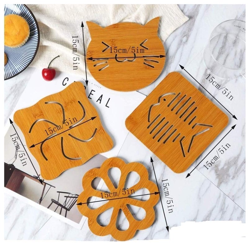 YOMITH Wooden Trivet Mat Heat Resistant Wooden Pads Placemat for Hot DishesPotBowlTeapot Bamboo Thickened AntiScalding Coster Mat for Kitchen Dinning Table Random Pack of 6 - Image 2