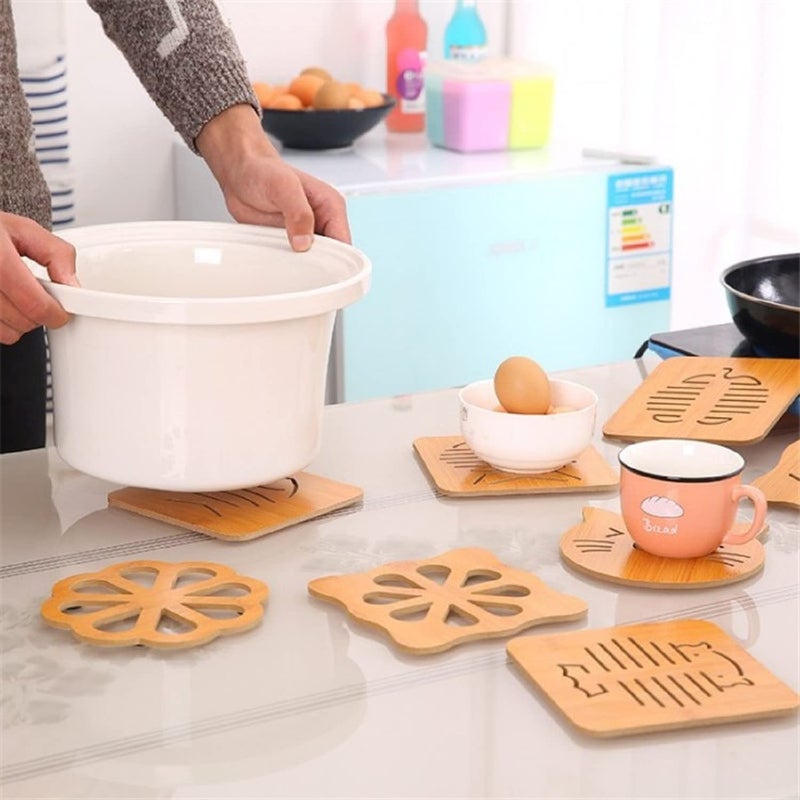 YOMITH Wooden Trivet Mat Heat Resistant Wooden Pads Placemat for Hot DishesPotBowlTeapot Bamboo Thickened AntiScalding Coster Mat for Kitchen Dinning Table Random Pack of 6 - Image 4