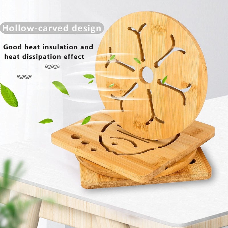 YOMITH Wooden Trivet Mat Heat Resistant Wooden Pads Placemat for Hot DishesPotBowlTeapot Bamboo Thickened AntiScalding Coster Mat for Kitchen Dinning Table Random Pack of 6 - Image 5