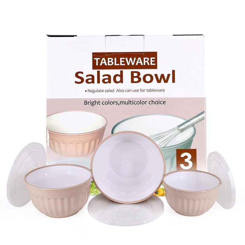 RHYDON Multipurpose 3 Pcs Mixing Bowls Salad Bowl Nesting Bowls Space Saving Food Grade Plastic Bowls with airtight Lids for Home Food Storage Stackable Kitchen ContainersStorage Bowls for Snack - Image 1