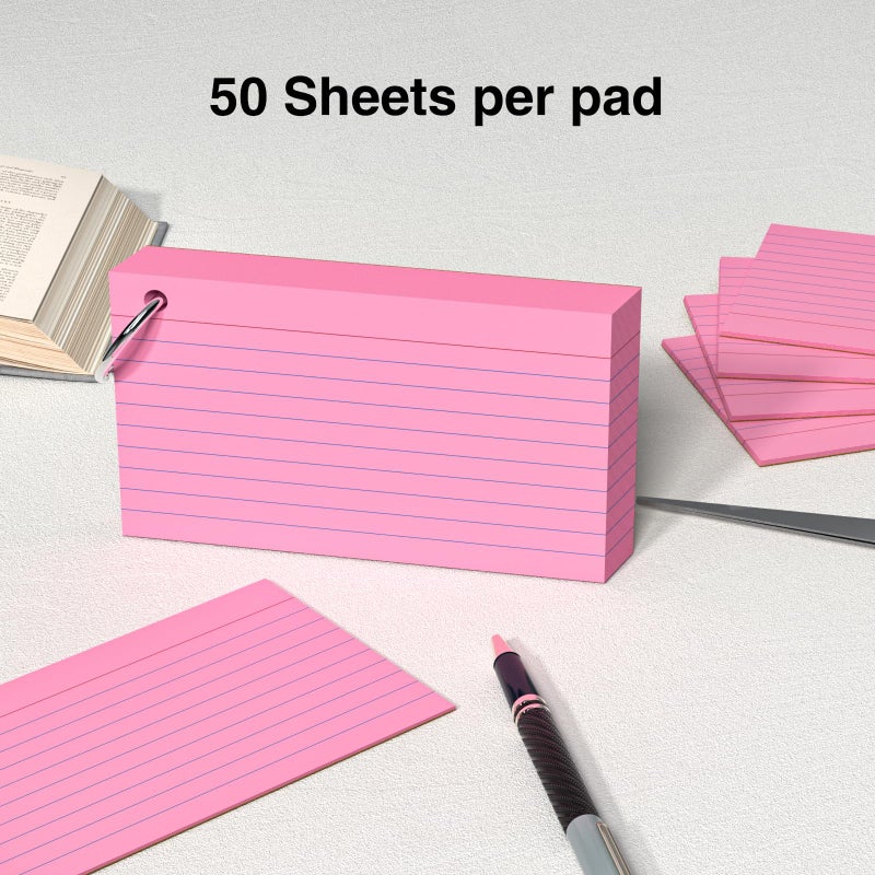 AILZFEI 250 Count Pink Index Cards 3x5 Inch with Key Ring, Color Flash Index Card (50 Sheets Each), Durable & Portable Note Taking for Students, Teachers, Study Note Cards for Office Home School - Image 4