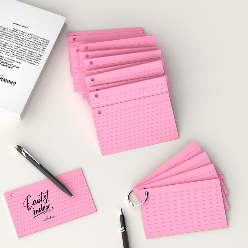 AILZFEI 250 Count Pink Index Cards 3x5 Inch with Key Ring, Color Flash Index Card (50 Sheets Each), Durable & Portable Note Taking for Students, Teachers, Study Note Cards for Office Home School - Image 5