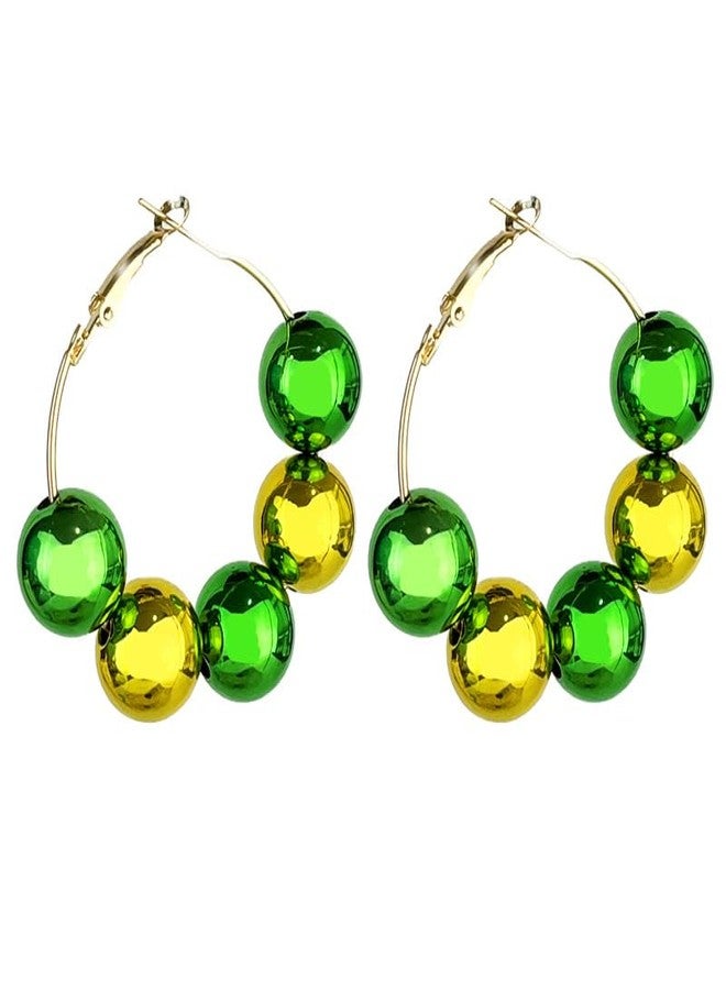 Funny St. Patrick Circle Hoop Earring Irish Green Shamrocks Glitter Hoop Earrings Four-leaf Three-leaf Clover Earrings Holiday Parade Charm Decoration Jewelry Gifts-D