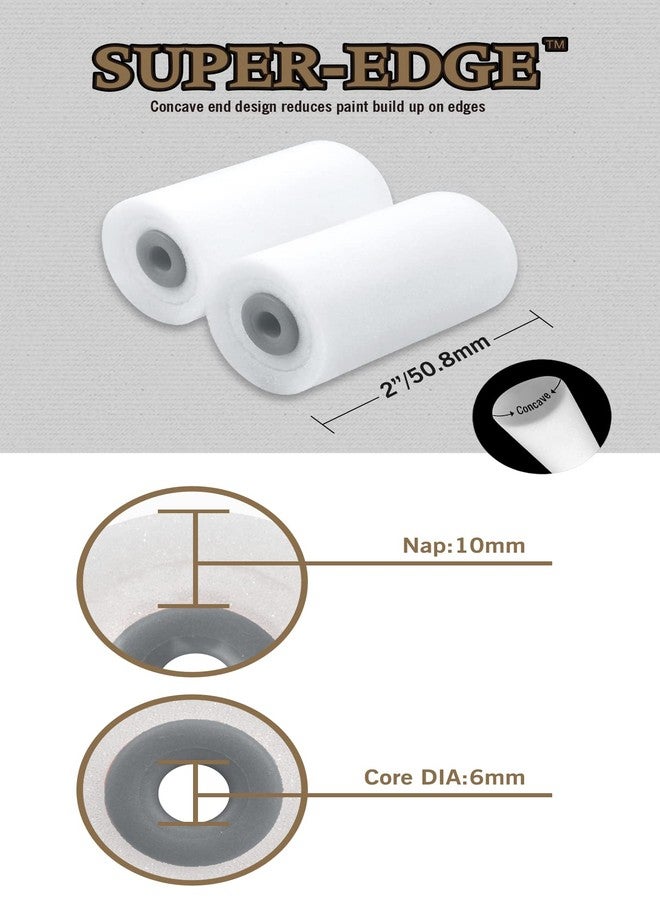 ROLLINGDOG 2 Inch Mini Foam Paint Roller Covers - Concave Design High Density Foam Roller Refills 8PC for Smooth Even Painting - Image 2