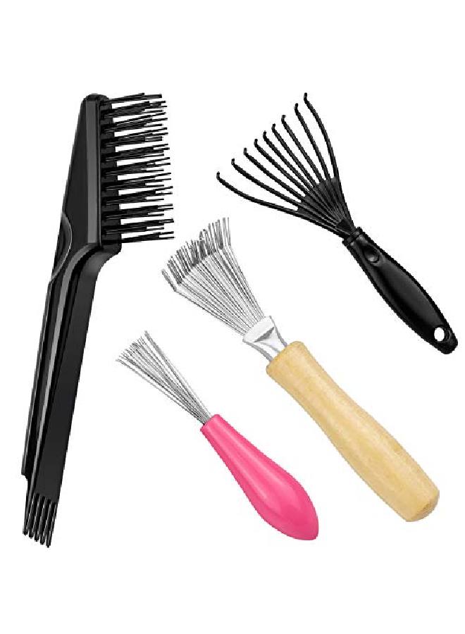 SelfTek أداة تنظيف فرشاة الشعر 4 عبوات مشط نظافة مشط فرشاة تنظيف لإزالة الشعر والغبار تصميمات وأحجام مختلفة لمشط مختلف للاستخدام المنزلي والصالون - Image 1