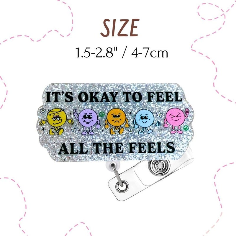 YJ PREMIUMS 4PC Mental Health Matters Badge Reel Awareness Social Work Worker Medical Nurse Badges Clip Holder Retractable Funny Cute Itâ€™s Okay to Feel All Feels You Matter Green Heart Neuro Gifts Accessories - Image 3