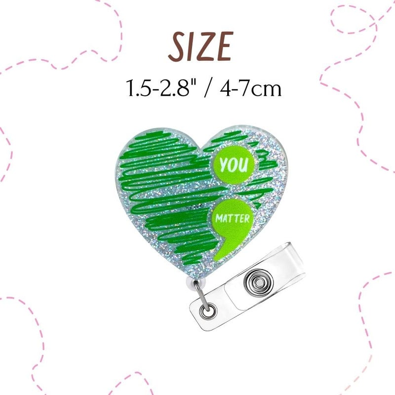 YJ PREMIUMS 4PC Mental Health Matters Badge Reel Awareness Social Work Worker Medical Nurse Badges Clip Holder Retractable Funny Cute Itâ€™s Okay to Feel All Feels You Matter Green Heart Neuro Gifts Accessories - Image 2