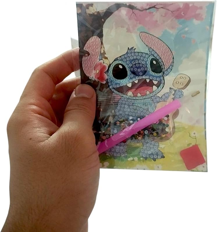 Diamond Painting Kit – Cute Blue Alien Design 5D Full Drill DIY Crystal Art Set for Kids & Adults, Includes Paper, Pen, Resin Beads & Wax (1 piece) (random)