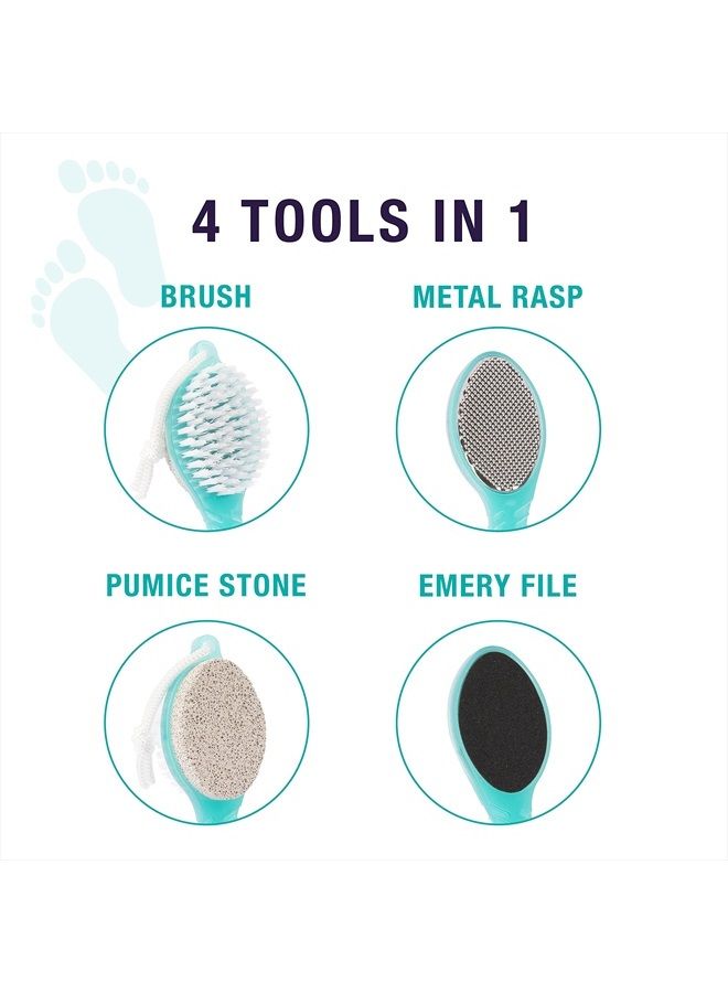 TRIM Simply Foot 4-in-1 Foot Paddle – Include Metal Foot Rasp, Pumice Stone, Foot Brush, and Abrasive Surface – Easy to Use Foot Care Tools for DIY Pedicures – Ideal for Men and Women – Teal - Image 2