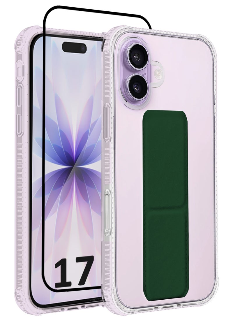 CATANES 2 Packs Finger Grip Clear Case Cover for iPhone 17- Kickstand Car Magnetic Holder Multi-function Protective Two-in-one Case with 3D Screen Protector - Dark Green - Image 1