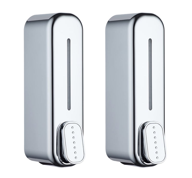 BATH GURU Abs Wall Mounted Shampoo Sanitizer Lotion Hand Dish Wash Gel Liquid Soap Dispenser for Bathroom Kitchen Pack of 2 (350 Ml, Chrome) - Image 1