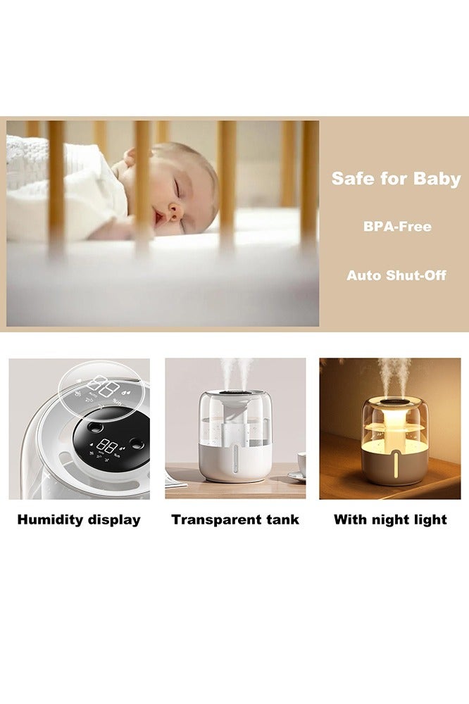 Humidifier for Home, 5.9L Large Capacity Cool Mist Ultrasonic Humidifier with LCD Display, Quiet Operation for Living Room, Baby Room, Plants - White - Image 5