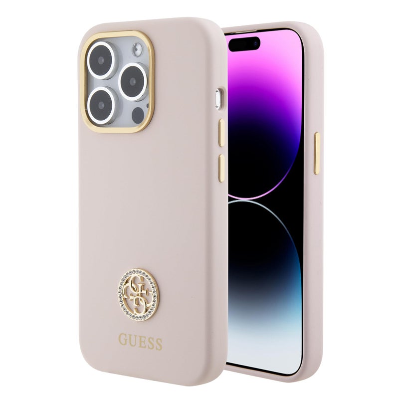 CG MOBILE Guess Silicone Case With 4G Strass Logo For iPhone 15 Pro Pink