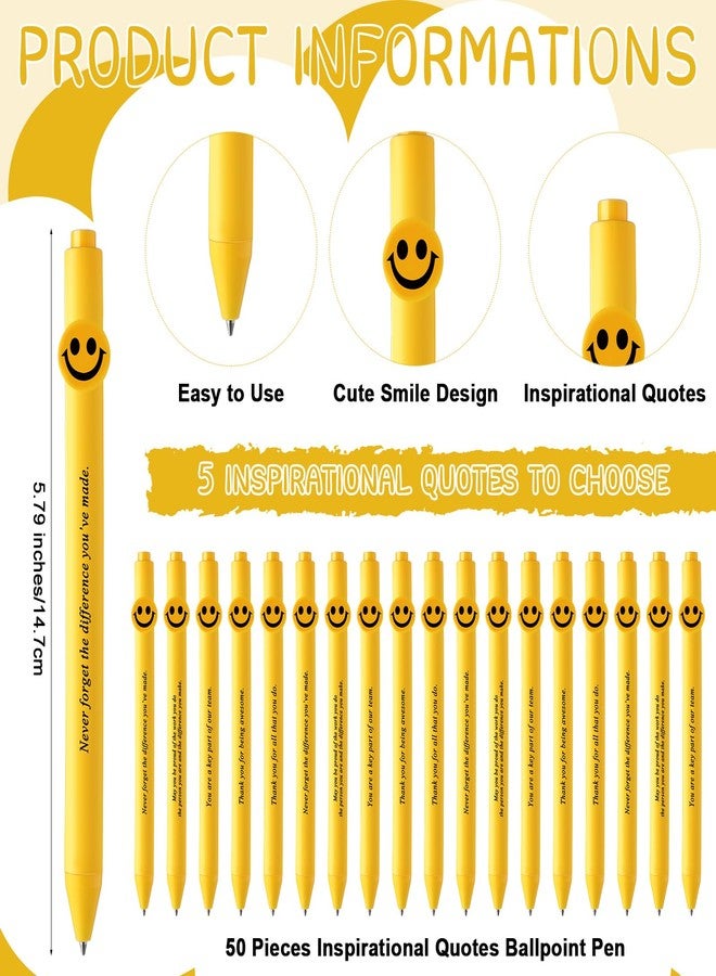 Qilery 50 Pcs Motivational Pens Bulk 5 Styles Inspirational Quotes Smile Face Ballpoint Pens Black Ink Smooth Writing Employee Appreciation Gifts Thank You Gifts - Image 2