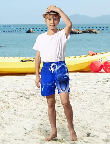 uideazone Boys Swimming Trunks Shark Printed Swim Trunks Kids Beach Board Shorts Swimsuit with Mesh Lining Size 8 Size 9 Size 10 - Image 2