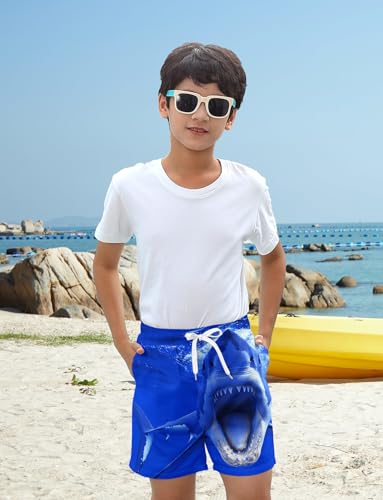 uideazone Boys Swimming Trunks Shark Printed Swim Trunks Kids Beach Board Shorts Swimsuit with Mesh Lining Size 8 Size 9 Size 10 - Image 4