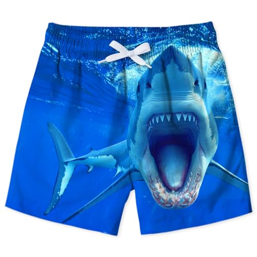 uideazone Boys Swimming Trunks Shark Printed Swim Trunks Kids Beach Board Shorts Swimsuit with Mesh Lining Size 8 Size 9 Size 10 - Image 1