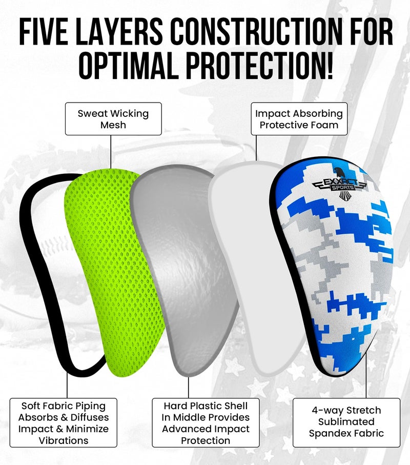 Exxact Sports Lightweight Athletic Cup Mens & Boys with Soft Rim Comfort for Superior Support, Baseball Cup Youth Boys for T-Ball, Football, Lacrosse, Hockey Groin Protector (Large, White/Blue Camo) - Image 2