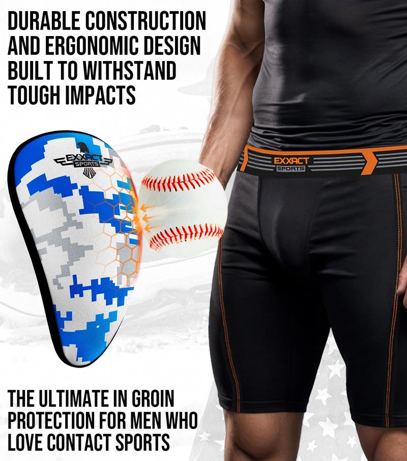 Exxact Sports Lightweight Athletic Cup Mens & Boys with Soft Rim Comfort for Superior Support, Baseball Cup Youth Boys for T-Ball, Football, Lacrosse, Hockey Groin Protector (Large, White/Blue Camo) - Image 4
