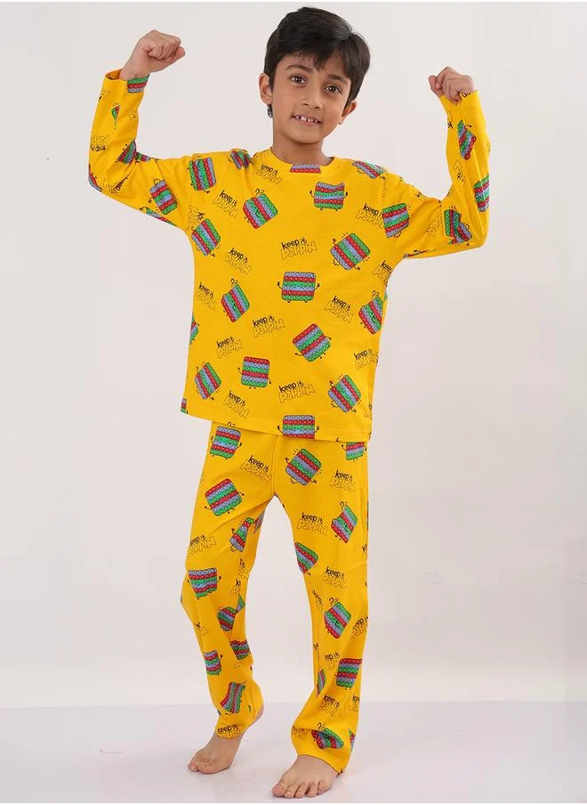انثريلو Anthrilo Boys Yellow All-Over Print Long Sleeve T-Shirt and Pyjama Set