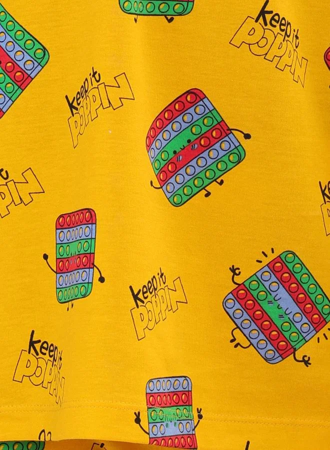 Anthrilo Anthrilo Boys Yellow All-Over Print Long Sleeve T-Shirt and Pyjama Set