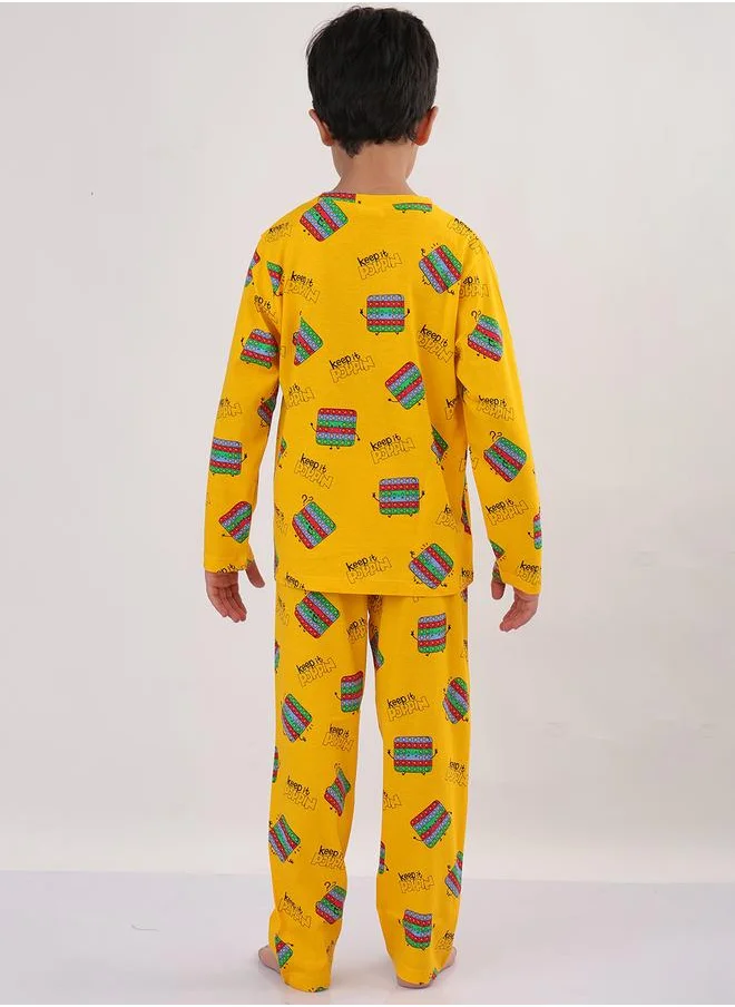 انثريلو Anthrilo Boys Yellow All-Over Print Long Sleeve T-Shirt and Pyjama Set