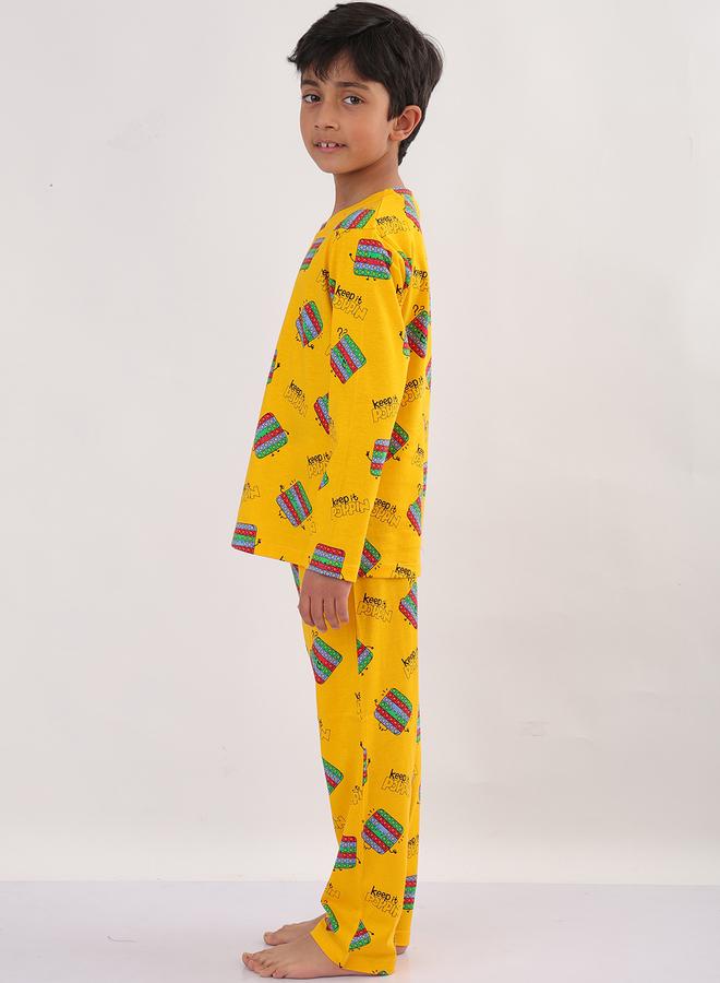 Anthrilo Boys Yellow All-Over Print Long Sleeve T-Shirt and Pyjama Set - Image 3
