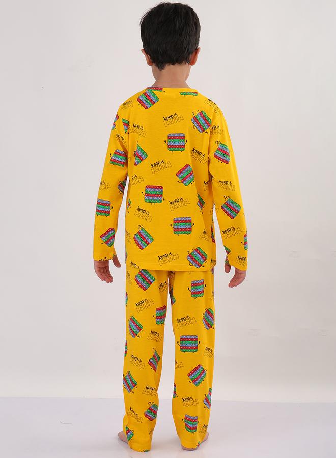 Anthrilo Boys Yellow All-Over Print Long Sleeve T-Shirt and Pyjama Set - Image 2