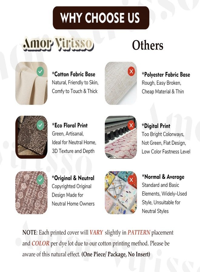 Amor Virisso Vintage Floral Throw Pillow Covers 20x20 Striped Farmhouse Block Print Pillow Cover Boho Neutral Decorative Pillows for Living Room Bed, Brown - Image 5