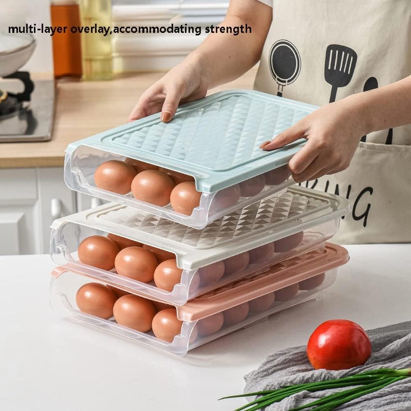 GREECHO GREECHO Automatic Egg Sliding Box 18 Grid Unbreakable Single Layer Egg Storage Organizer Basket Tray Fridge Egg Container with Lid Pack of 3 Egg Box  - Image 4
