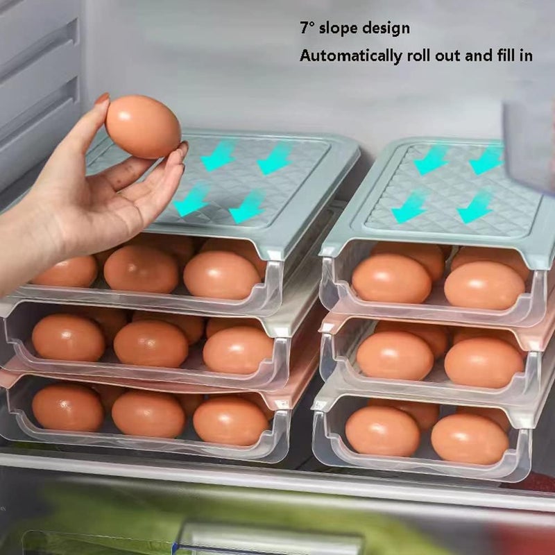 GREECHO GREECHO Automatic Egg Sliding Box 18 Grid Unbreakable Single Layer Egg Storage Organizer Basket Tray Fridge Egg Container with Lid Pack of 3 Egg Box  - Image 3