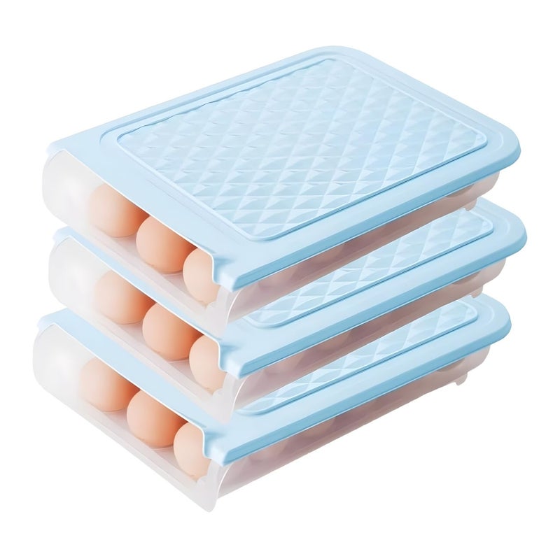 GREECHO GREECHO Automatic Egg Sliding Box 18 Grid Unbreakable Single Layer Egg Storage Organizer Basket Tray Fridge Egg Container with Lid Pack of 3 Egg Box  - Image 1