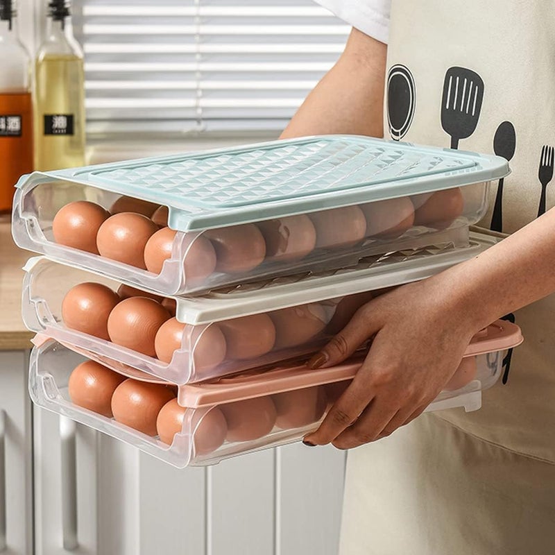 GREECHO GREECHO Automatic Egg Sliding Box 18 Grid Unbreakable Single Layer Egg Storage Organizer Basket Tray Fridge Egg Container with Lid Pack of 3 Egg Box  - Image 2
