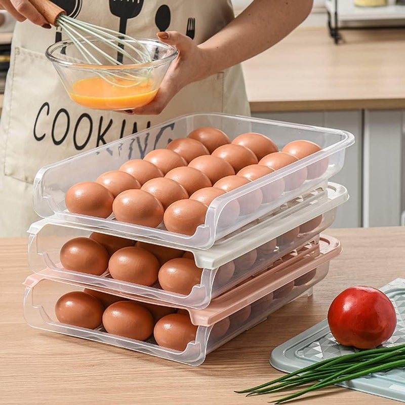 GREECHO GREECHO Automatic Egg Sliding Box 18 Grid Unbreakable Single Layer Egg Storage Organizer Basket Tray Fridge Egg Container with Lid Pack of 3 Egg Box  - Image 5