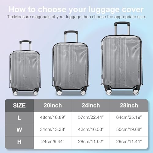 Tusmad Suitcase Cover | 20", 24", 28" Transparent PVC Luggage Cover for Hard Trolley Bag | Waterproof Clear Protective Trolley Bag Cover with Zipper, Travel Dustproof Protector (Pack of 3) - Image 4