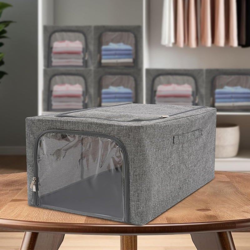 SITTELLA 2Pack 31L DoubleSided Zipper Wardrobe Organizer Foldable Storage Box for Clothes Toys Books Blankets Grey - Image 2