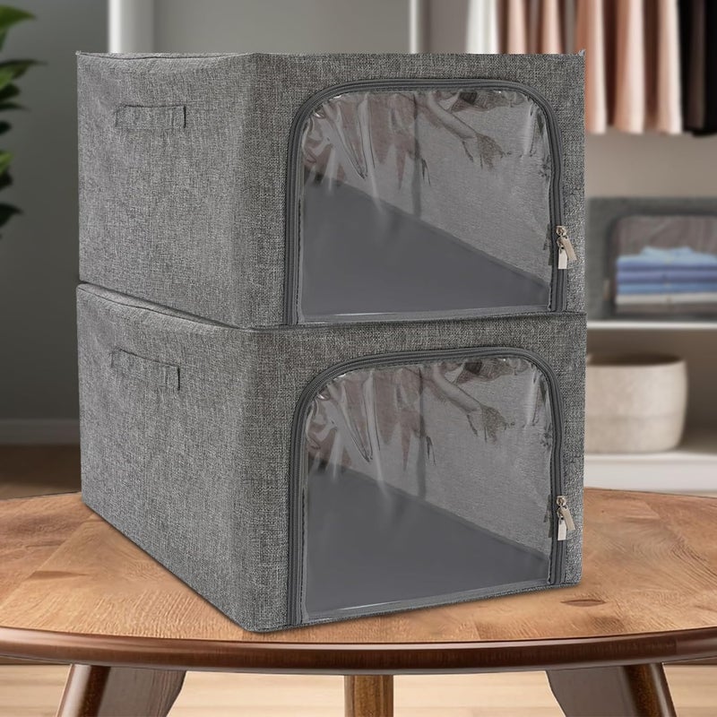 SITTELLA 2Pack 31L DoubleSided Zipper Wardrobe Organizer Foldable Storage Box for Clothes Toys Books Blankets Grey - Image 1