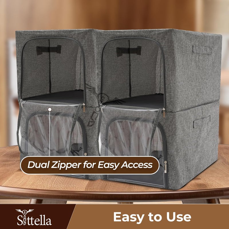 SITTELLA 2Pack 31L DoubleSided Zipper Wardrobe Organizer Foldable Storage Box for Clothes Toys Books Blankets Grey - Image 5