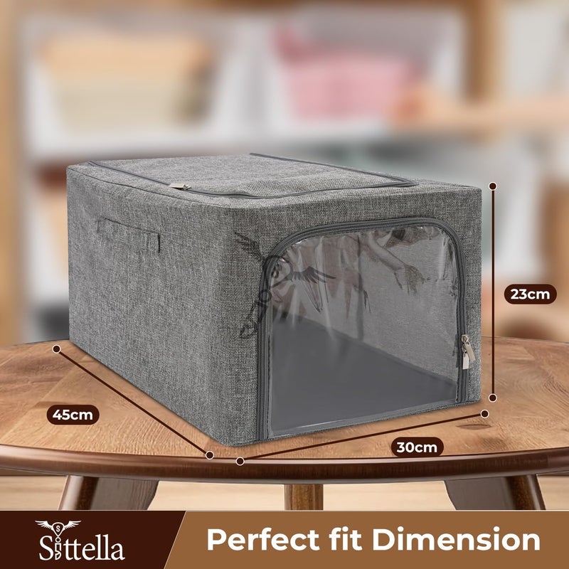 SITTELLA 2Pack 31L DoubleSided Zipper Wardrobe Organizer Foldable Storage Box for Clothes Toys Books Blankets Grey - Image 3