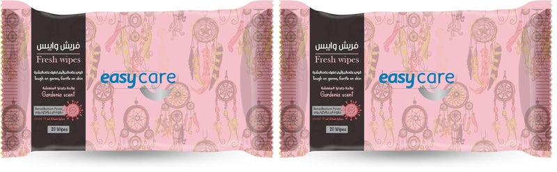 Easy Care Wet Wipes, Gardenia Scent, 20 Wipes (Pack of 2)