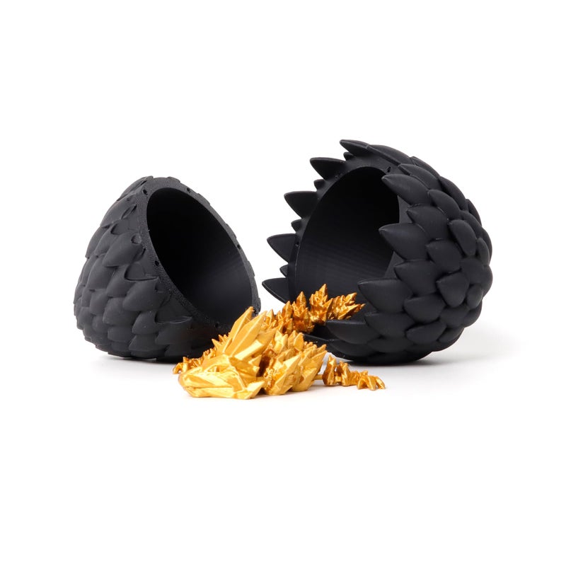 Flavery 3D Printed Dragon Egg - Black Egg with 12â€ Gold Dragon - Large Fidget Toy, Flexible Articulated Crystal Dragon Inside,Figurine Decor, Executive Desk Toy, Dinosaur Toys for Kids 8-12 Gift - Image 3
