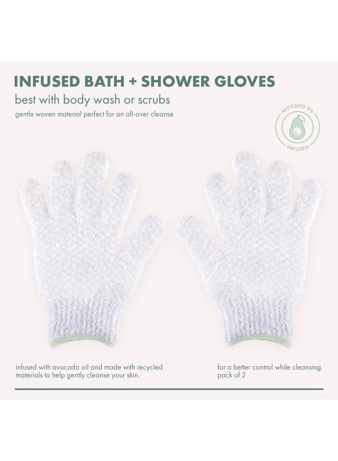 Ecotools Gentle Bath + Shower Gloves, Exfoliating Gloves Remove Dead Skin & Cleanse The Whole Body, Bath Gloves Infused with Avocado Oil to Scrub & Hydrate, Cruelty Free, 1 Pair (2 Gloves)  - Image 3