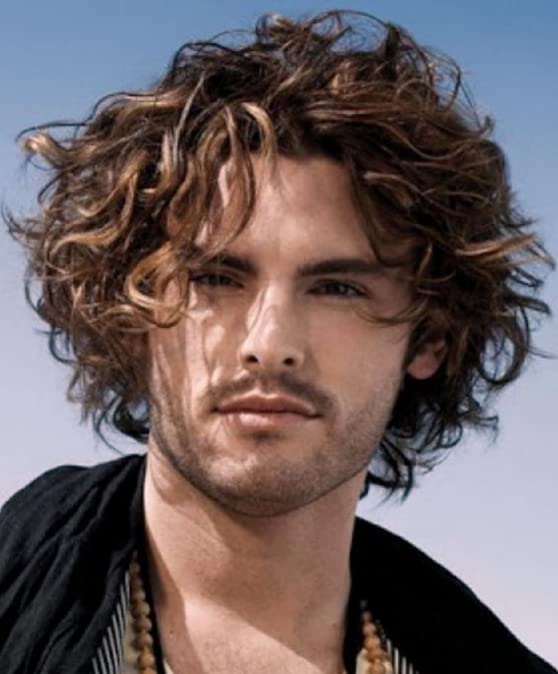 Tseses Curly Men Wig Short Brown Fluffy Layered Natural Looking Heat Resistant Synthetic Wigs with Wig Cap